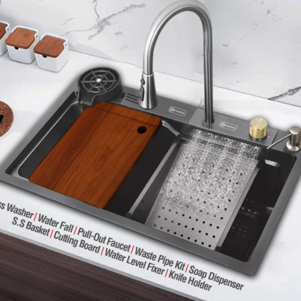 Waterfall Sink Silver | Stainless Steel Kitchen Sink with Faucet