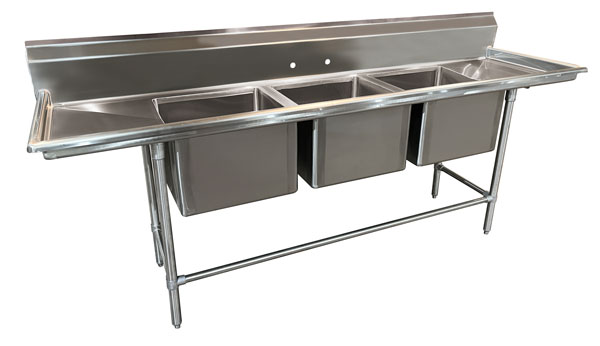 Heavy Duty Triple Sink w/ Left and Right Drainboard